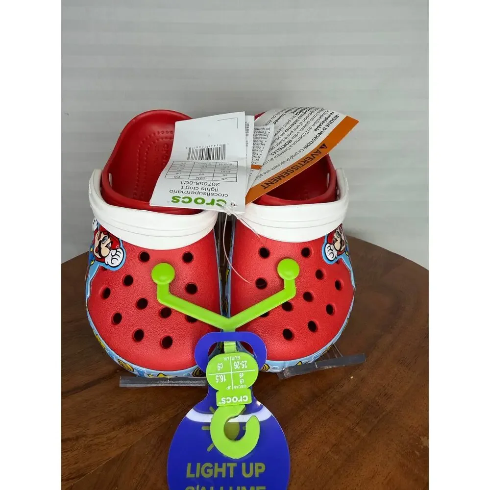 NWT Crocs Kids Super Mario Light-Up C9 Clog Red Blue Lights